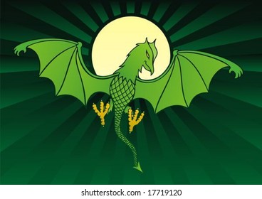 Green daemon on dark green background with full moon