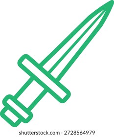 Green dagger icon with crossguard and pointed tip on white background