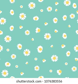 Green daisies ditsy vector seamless pattern design. Great for summer vintage fabric, scrapbooking, wallpaper, giftwrap. Suraface pattern design.