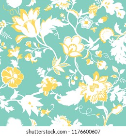 Green daisies ditsy vector seamless pattern design. Great for summer vintage fabric, scrapbooking, wallpaper, giftwrap. Suraface pattern design.