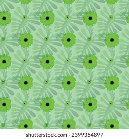 Flor de margarita verde con hoja Diseño de patrón sin foco