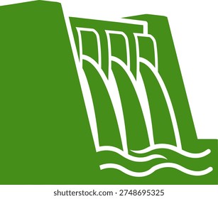 Green dam with water flowing, representing hydroelectric power, energy, and resource management