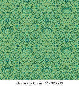 green damask botanical ornament seamless vector pattern