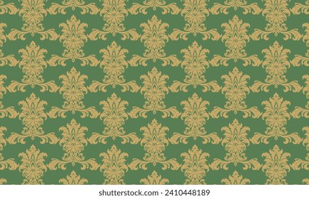 Green damask pattern design. Intricately crafted with classic damask elements, brings a touch of elegance and timeless beauty to your creative projects.