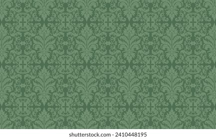Green damask pattern design. Intricately crafted with classic damask elements, brings a touch of elegance and timeless beauty to your creative projects.