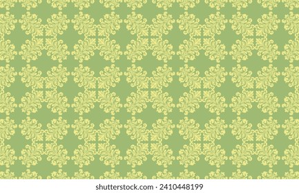 Green damask pattern design. Intricately crafted with classic damask elements, brings a touch of elegance and timeless beauty to your creative projects.