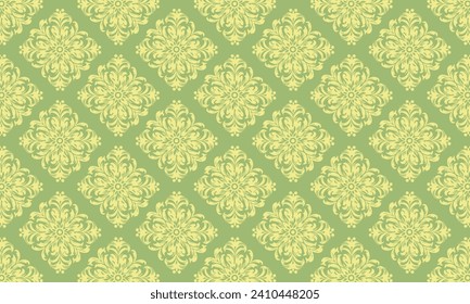 Green damask pattern design. Intricately crafted with classic damask elements, brings a touch of elegance and timeless beauty to your creative projects.