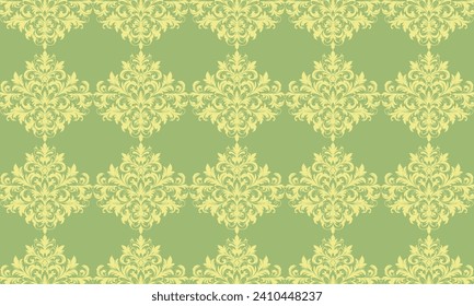 Green damask pattern design. Intricately crafted with classic damask elements, brings a touch of elegance and timeless beauty to your creative projects.