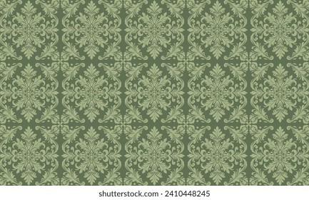 Green damask pattern design. Intricately crafted with classic damask elements, brings a touch of elegance and timeless beauty to your creative projects.