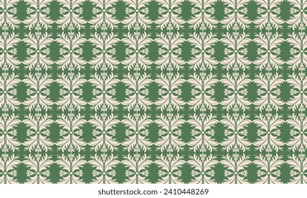 Green damask pattern design. Intricately crafted with classic damask elements, brings a touch of elegance and timeless beauty to your creative projects.