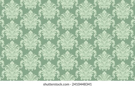 Green damask pattern design. Intricately crafted with classic damask elements, brings a touch of elegance and timeless beauty to your creative projects.