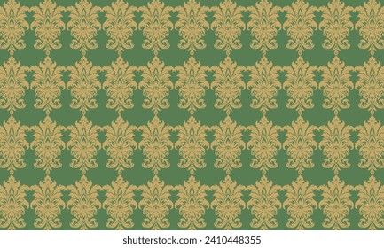 Green damask pattern design. Intricately crafted with classic damask elements, brings a touch of elegance and timeless beauty to your creative projects.