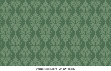 Green damask pattern design. Intricately crafted with classic damask elements, brings a touch of elegance and timeless beauty to your creative projects.