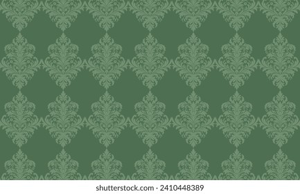 Green damask pattern design. Intricately crafted with classic damask elements, brings a touch of elegance and timeless beauty to your creative projects.