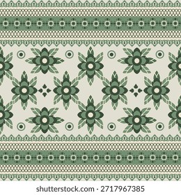 Patrón floral de Vector sin costuras de damasco verde. Fondo de pantalla de patrón étnico vintage oriental. Se puede utilizar para bordes elaborados, textiles, azulejos, alfombras, saris e impresión en papel.