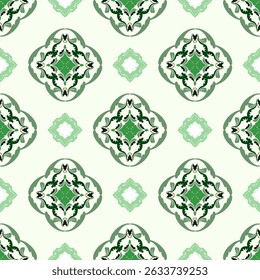 Green damask vector seamless pattern element. Elegant luxury Victorian texture for wallpapers, backgrounds, and page fill. Baroque style.