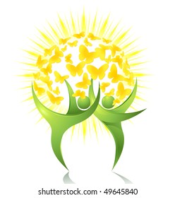 Green dancers with sun and butterflies