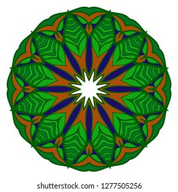 Green, dark blue, brown color Modern Decorative floral mandala. Decorative Cicle ornament. Floral design. Vector illustration. Can be used for textile, greeting card, coloring book, phone case print