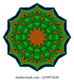 Green, dark blue, brown color Modern Decorative floral mandala. Decorative Cicle ornament. Floral design. Vector illustration. Can be used for textile, greeting card, coloring book, phone case print