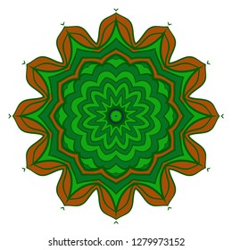 Green, dark blue, brown color Modern Decorative floral mandala. Decorative Cicle ornament. Floral design. Vector illustration. Can be used for textile, greeting card, coloring book, phone case print