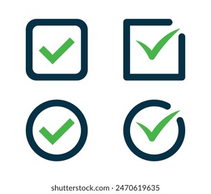 Green and dark blue check mark icon set