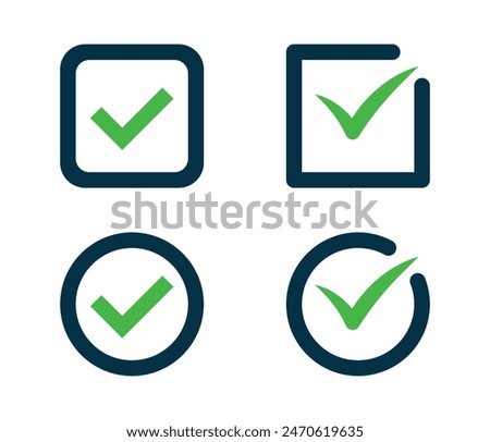 Green and dark blue check mark icon set