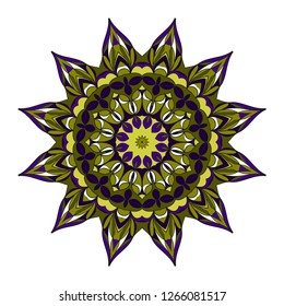 Green, dark blue color round ornament. Mandala design. Vector illustration.