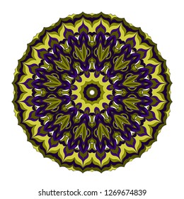 Green, dark blue color round ornament. Mandala design. Vector illustration.