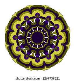 Green, dark blue color round ornament. Mandala design. Vector illustration.