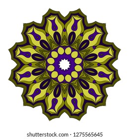 Green, dark blue color round ornament. Mandala design. Vector illustration.