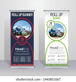 Green & Dark Blue roll up business brochure flyer banner design vertical template vector