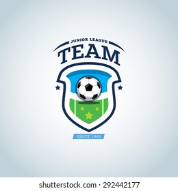 Green and dark blue soccer football badge logo design template, sport logotype template. Soccer Themed T shirt. Football logo. Vector illustration.