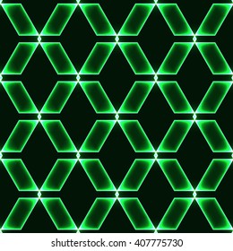 green dark seamless background with shinning glass diamonds / gems / stones / crystals in regular grid