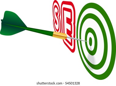 Green dart with SEO text on white background. Concept of success. Vector Illustration. EPS10