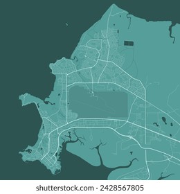 Green Darwin map, Australia. Vector city streetmap, municipal area.