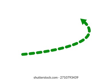 Green dashed curved arrow pointing up and to the right showing growth or direction vector illustration isolated white background