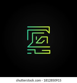 Green dashed stroke font character from a fontset, vector illustration