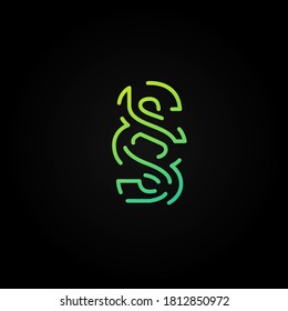 Green dashed stroke font character from a fontset, vector illustration