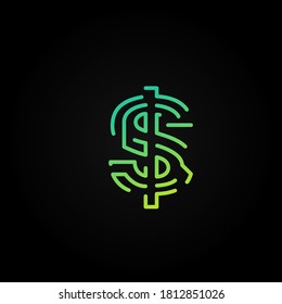 Green dashed stroke font character from a fontset, vector illustration