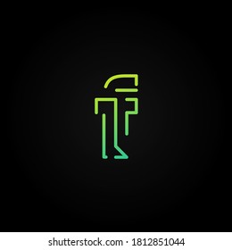 Green dashed stroke font character from a fontset, vector illustration
