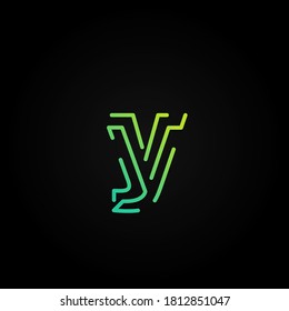 Green dashed stroke font character from a fontset, vector illustration