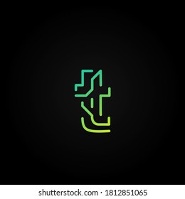 Carácter de tipo de letra de trazo discontinuo verde de un conjunto de fuentes, ilustración vectorial