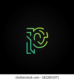 Carácter de tipo de letra de trazo discontinuo verde de un conjunto de fuentes, ilustración vectorial