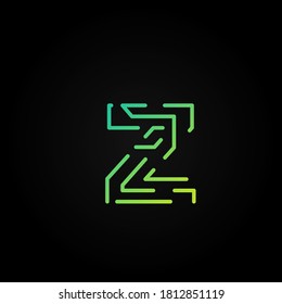 Green dashed stroke font character from a fontset, vector illustration
