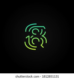 Green dashed stroke font character from a fontset, vector illustration