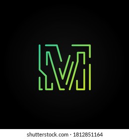 Green dashed stroke font character from a fontset, vector illustration