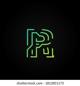 Carácter de tipo de letra de trazo discontinuo verde de un conjunto de fuentes, ilustración vectorial