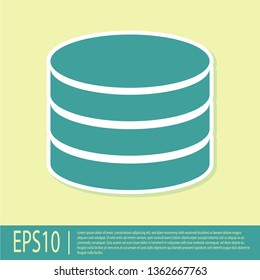 Green Database icon isolated on yellow background. Network databases, disc with progress bar. Backup concept. Flat design. Vector Illustration