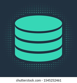 Green Database icon isolated on blue background. Network databases, disc with progress bar. Backup concept. Abstract circle random dots. Vector Illustration