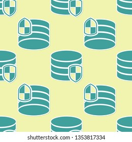 Green Database protection icon isolated seamless pattern on yellow background. Secure database icon. Flat design. Vector Illustration